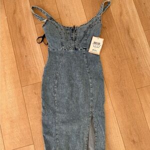 Denim Sleeveless Dress with Slit